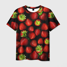 Мужская футболка 3D с принтом Клубничка в Екатеринбурге, 100% полиэфир | прямой крой, круглый вырез горловины, длина до линии бедер | виктория | клубника | ягода