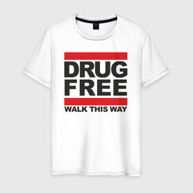 Мужская футболка хлопок с принтом Без наркотиков в Екатеринбурге, 100% хлопок | прямой крой, круглый вырез горловины, длина до линии бедер, слегка спущенное плечо. | drugfree | punk | straight edge | sxe | зож