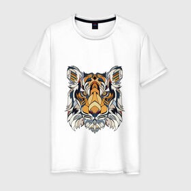 Мужская футболка хлопок с принтом Тигруля в Екатеринбурге, 100% хлопок | прямой крой, круглый вырез горловины, длина до линии бедер, слегка спущенное плечо. | звери | лев | минимализм | свирепый тигр защитит вас в любое время :)геометрия | тигр