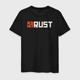 Мужская футболка хлопок с принтом RUST в Екатеринбурге, 100% хлопок | прямой крой, круглый вырез горловины, длина до линии бедер, слегка спущенное плечо. | Тематика изображения на принте: game rust | raid | rust | игра раст | логотип игры rust ржавый | раст | рейд
