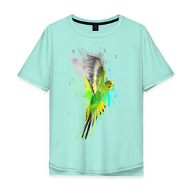 Мужская футболка хлопок Oversize с принтом Волнистый попугай в Екатеринбурге, 100% хлопок | свободный крой, круглый ворот, “спинка” длиннее передней части | myparrots | попугаи | птицы | цветы