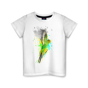 Детская футболка хлопок с принтом Волнистый попугай в Екатеринбурге, 100% хлопок | круглый вырез горловины, полуприлегающий силуэт, длина до линии бедер | Тематика изображения на принте: myparrots | попугаи | птицы | цветы