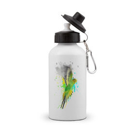 Бутылка спортивная с принтом Волнистый попугай в Екатеринбурге, металл | емкость — 500 мл, в комплекте две пластиковые крышки и карабин для крепления | myparrots | попугаи | птицы | цветы