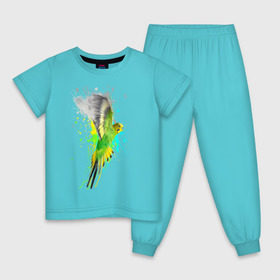 Детская пижама хлопок с принтом Волнистый попугай в Екатеринбурге, 100% хлопок |  брюки и футболка прямого кроя, без карманов, на брюках мягкая резинка на поясе и по низу штанин
 | myparrots | попугаи | птицы | цветы