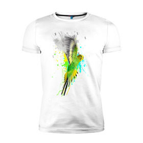 Мужская футболка премиум с принтом Волнистый попугай в Екатеринбурге, 92% хлопок, 8% лайкра | приталенный силуэт, круглый вырез ворота, длина до линии бедра, короткий рукав | myparrots | попугаи | птицы | цветы