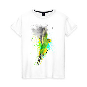 Женская футболка хлопок с принтом Волнистый попугай в Екатеринбурге, 100% хлопок | прямой крой, круглый вырез горловины, длина до линии бедер, слегка спущенное плечо | myparrots | попугаи | птицы | цветы
