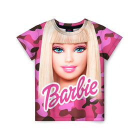 Детская футболка 3D с принтом Барби в Екатеринбурге, 100% гипоаллергенный полиэфир | прямой крой, круглый вырез горловины, длина до линии бедер, чуть спущенное плечо, ткань немного тянется | swag | барки | девушкам | камуфляж | свэг