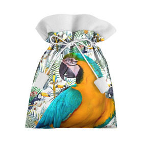 Подарочный 3D мешок с принтом Попугаи в Екатеринбурге, 100% полиэстер | Размер: 29*39 см | myparrots | parrot | ара | листья | орнамент | попугаи | птицы | рай | синежелтый | тукан | узор | цветы