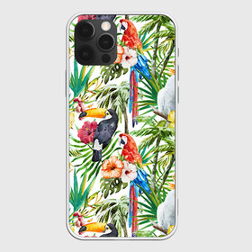 Чехол для iPhone 12 Pro с принтом Попугаи в Екатеринбурге, силикон | область печати: задняя сторона чехла, без боковых панелей | myparrots | parrot | ара | листья | орнамент | попугаи | птицы | рай | тукан | узор | цветы