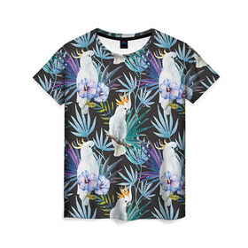 Женская футболка 3D с принтом Попугаи в Екатеринбурге, 100% полиэфир ( синтетическое хлопкоподобное полотно) | прямой крой, круглый вырез горловины, длина до линии бедер | myparrots | parrotузор | листья | орнамент | попугаи | птицы | рай | цветы