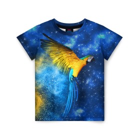Детская футболка 3D с принтом Попугаи в Екатеринбурге, 100% гипоаллергенный полиэфир | прямой крой, круглый вырез горловины, длина до линии бедер, чуть спущенное плечо, ткань немного тянется | Тематика изображения на принте: macaw | myparrots | parrot | ара | космос | попугаи | птицы