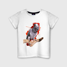 Детская футболка хлопок с принтом African grey в Екатеринбурге, 100% хлопок | круглый вырез горловины, полуприлегающий силуэт, длина до линии бедер | Тематика изображения на принте: 