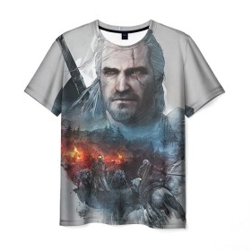 Мужская футболка 3D с принтом Witcher в Екатеринбурге, 100% полиэфир | прямой крой, круглый вырез горловины, длина до линии бедер | ведьмак