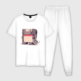 Мужская пижама хлопок с принтом Вымершие виды в Екатеринбурге, 100% хлопок | брюки и футболка прямого кроя, без карманов, на брюках мягкая резинка на поясе и по низу штанин
 | Тематика изображения на принте: слон