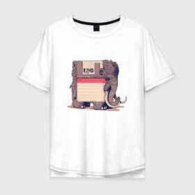 Мужская футболка хлопок Oversize с принтом Вымершие виды в Екатеринбурге, 100% хлопок | свободный крой, круглый ворот, “спинка” длиннее передней части | слон