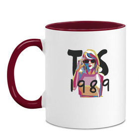 Кружка двухцветная с принтом Taylor Swift в Екатеринбурге, керамика | объем — 330 мл, диаметр — 80 мм. Цветная ручка и кайма сверху, в некоторых цветах — вся внутренняя часть | тейлор элисон свифт