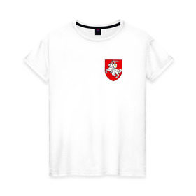 Женская футболка хлопок с принтом Пагоня (Погоня) в Екатеринбурге, 100% хлопок | прямой крой, круглый вырез горловины, длина до линии бедер, слегка спущенное плечо | 