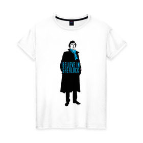 Женская футболка хлопок с принтом Шерлок (SHERLOCK) в Екатеринбурге, 100% хлопок | прямой крой, круглый вырез горловины, длина до линии бедер, слегка спущенное плечо | «шерлок» | также известен как «шерлок холмс»  британский телесериалsherlock | шерлок