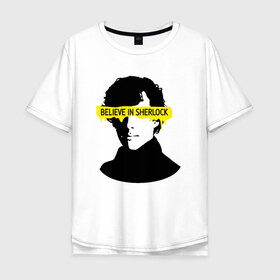 Мужская футболка хлопок Oversize с принтом шерлок (SHERLOCK) в Екатеринбурге, 100% хлопок | свободный крой, круглый ворот, “спинка” длиннее передней части | 