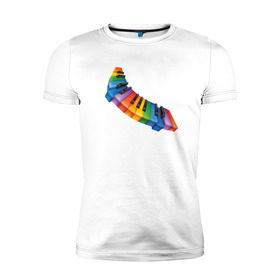 Мужская футболка премиум с принтом Разноцветные клавиши в Екатеринбурге, 92% хлопок, 8% лайкра | приталенный силуэт, круглый вырез ворота, длина до линии бедра, короткий рукав | клавиши | краски | радуга | разноцветные клавишицвета