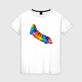 Женская футболка хлопок с принтом Разноцветные клавиши в Екатеринбурге, 100% хлопок | прямой крой, круглый вырез горловины, длина до линии бедер, слегка спущенное плечо | клавиши | краски | радуга | разноцветные клавишицвета