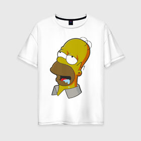Женская футболка хлопок Oversize с принтом Simpsons в Екатеринбурге, 100% хлопок | свободный крой, круглый ворот, спущенный рукав, длина до линии бедер
 | simpsons donut brain симпсон гомер homer