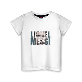 Детская футболка хлопок с принтом Lionel Messi face в Екатеринбурге, 100% хлопок | круглый вырез горловины, полуприлегающий силуэт, длина до линии бедер | Тематика изображения на принте: месси