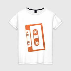 Женская футболка хлопок с принтом Кассета в Екатеринбурге, 100% хлопок | прямой крой, круглый вырез горловины, длина до линии бедер, слегка спущенное плечо | касета | музыка | плеер | ретро