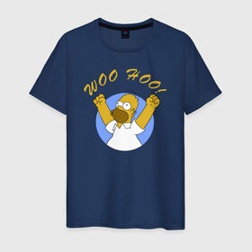 Мужская футболка хлопок с принтом Homer Simpson Woo Hoo в Екатеринбурге, 100% хлопок | прямой крой, круглый вырез горловины, длина до линии бедер, слегка спущенное плечо. | homer simpson woo hoo гомер симпсон
