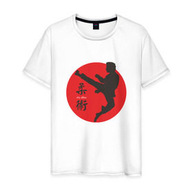Мужская футболка хлопок с принтом Jiu Jitsu в Екатеринбурге, 100% хлопок | прямой крой, круглый вырез горловины, длина до линии бедер, слегка спущенное плечо. | Тематика изображения на принте: 