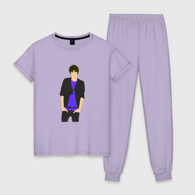 Женская пижама хлопок с принтом Никита Киоссе (Mband) в Екатеринбурге, 100% хлопок | брюки и футболка прямого кроя, без карманов, на брюках мягкая резинка на поясе и по низу штанин | mband | группа | она вернется