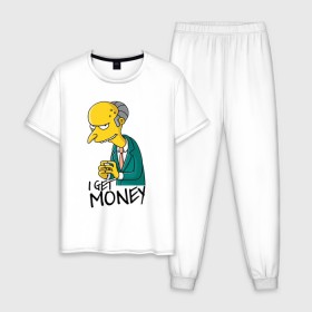 Мужская пижама хлопок с принтом Mr Burns get money в Екатеринбурге, 100% хлопок | брюки и футболка прямого кроя, без карманов, на брюках мягкая резинка на поясе и по низу штанин
 | Тематика изображения на принте: get | i | money | simpsons