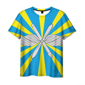 Мужская футболка 3D с принтом Флаг ВВС в Екатеринбурге, 100% полиэфир | прямой крой, круглый вырез горловины, длина до линии бедер | Тематика изображения на принте: авиатор | авиация | герб | летчику