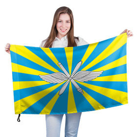 Флаг 3D с принтом Флаг ВВС в Екатеринбурге, 100% полиэстер | плотность ткани — 95 г/м2, размер — 67 х 109 см. Принт наносится с одной стороны | авиатор | авиация | герб | летчику