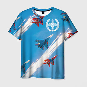 Мужская футболка 3D с принтом Самолеты в Екатеринбурге, 100% полиэфир | прямой крой, круглый вырез горловины, длина до линии бедер | авиатор | авиация | ввс | герб | летчику | небо | самолет
