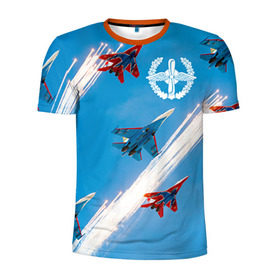 Мужская футболка 3D спортивная с принтом Самолеты в Екатеринбурге, 100% полиэстер с улучшенными характеристиками | приталенный силуэт, круглая горловина, широкие плечи, сужается к линии бедра | авиатор | авиация | ввс | герб | летчику | небо | самолет