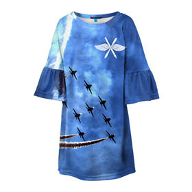 Детское платье 3D с принтом Самолеты в небе в Екатеринбурге, 100% полиэстер | прямой силуэт, чуть расширенный к низу. Круглая горловина, на рукавах — воланы | авиатор | авиация | ввс | герб | летчику | небо | самолет | флаг
