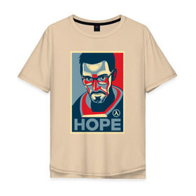 Мужская футболка хлопок Oversize с принтом Half-Life HOPE в Екатеринбурге, 100% хлопок | свободный крой, круглый ворот, “спинка” длиннее передней части | half life | hl | mr.freeman | мистер фрим | надежда на hl3hope | халф лайф