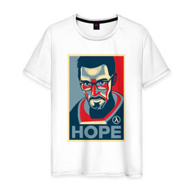 Мужская футболка хлопок с принтом Half-Life HOPE в Екатеринбурге, 100% хлопок | прямой крой, круглый вырез горловины, длина до линии бедер, слегка спущенное плечо. | half life | hl | mr.freeman | мистер фрим | надежда на hl3hope | халф лайф