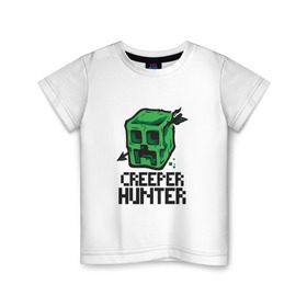 Детская футболка хлопок с принтом Creeper hunter в Екатеринбурге, 100% хлопок | круглый вырез горловины, полуприлегающий силуэт, длина до линии бедер | Тематика изображения на принте: крипер | майнкрафт | охотник