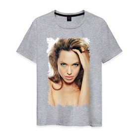 Мужская футболка хлопок с принтом Анджелина Джоли в Екатеринбурге, 100% хлопок | прямой крой, круглый вырез горловины, длина до линии бедер, слегка спущенное плечо. | angelina jolie | анджелина джоли | кинозвезда