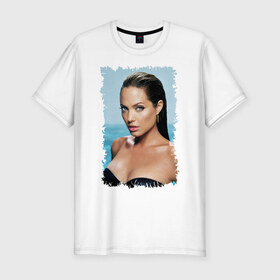 Мужская футболка премиум с принтом Angelina Jolie в Екатеринбурге, 92% хлопок, 8% лайкра | приталенный силуэт, круглый вырез ворота, длина до линии бедра, короткий рукав | Тематика изображения на принте: angelina jolie | анджелина джоли | кинозвезда