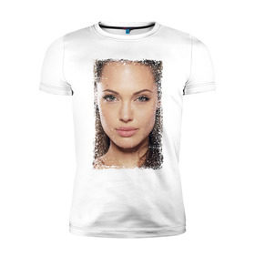 Мужская футболка премиум с принтом Анджелина Джоли (retro style) в Екатеринбурге, 92% хлопок, 8% лайкра | приталенный силуэт, круглый вырез ворота, длина до линии бедра, короткий рукав | angelina jolie | анджелина джоли | кинозвезда