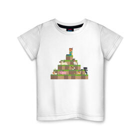 Детская футболка хлопок с принтом Вершина холма в Minecraft в Екатеринбурге, 100% хлопок | круглый вырез горловины, полуприлегающий силуэт, длина до линии бедер | minecraft | майнкрафт | холм на котором сидят различные мобы из игры minecraftкубы