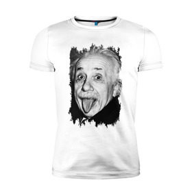 Мужская футболка премиум с принтом Энштейн показывает язык в Екатеринбурге, 92% хлопок, 8% лайкра | приталенный силуэт, круглый вырез ворота, длина до линии бедра, короткий рукав | albert einstein | альберт энштейн | учёный | физика