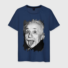 Мужская футболка хлопок с принтом Энштейн показывает язык в Екатеринбурге, 100% хлопок | прямой крой, круглый вырез горловины, длина до линии бедер, слегка спущенное плечо. | albert einstein | альберт энштейн | учёный | физика
