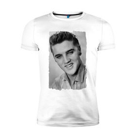 Мужская футболка премиум с принтом Элвис Пресли (Elvis Presley) в Екатеринбурге, 92% хлопок, 8% лайкра | приталенный силуэт, круглый вырез ворота, длина до линии бедра, короткий рукав | elvis presley | король | рок н ролл | элвис пресли