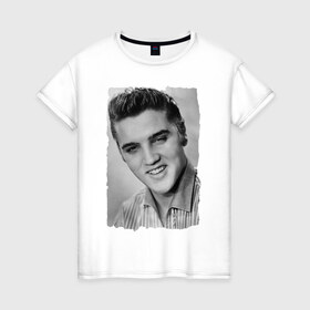 Женская футболка хлопок с принтом Элвис Пресли (Elvis Presley) в Екатеринбурге, 100% хлопок | прямой крой, круглый вырез горловины, длина до линии бедер, слегка спущенное плечо | elvis presley | король | рок н ролл | элвис пресли