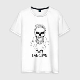 Мужская футболка хлопок с принтом Tate Langdon в Екатеринбурге, 100% хлопок | прямой крой, круглый вырез горловины, длина до линии бедер, слегка спущенное плечо. | american | horror | story | американкая | история
