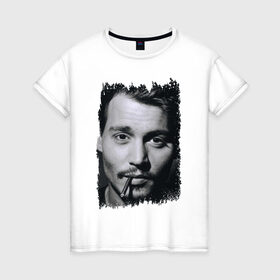 Женская футболка хлопок с принтом Johnny Depp (retro style) в Екатеринбурге, 100% хлопок | прямой крой, круглый вырез горловины, длина до линии бедер, слегка спущенное плечо | Тематика изображения на принте: johnny depp | голливуд | джонни депп | кинозвезда